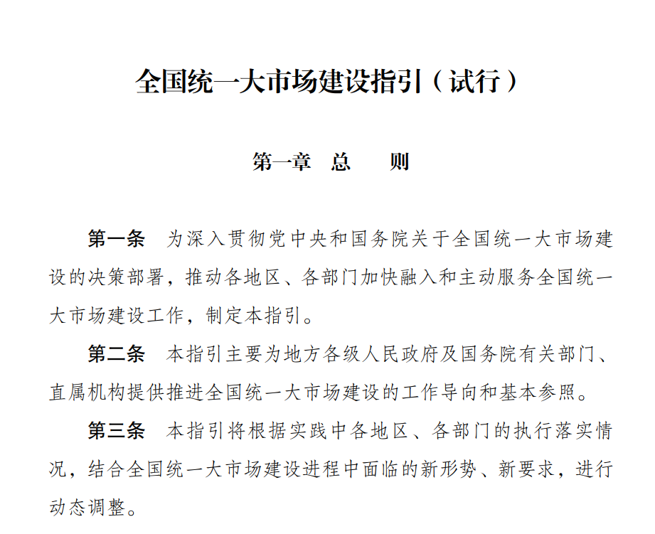 专家解读《全国统一大市场建设指引（试行）》之一